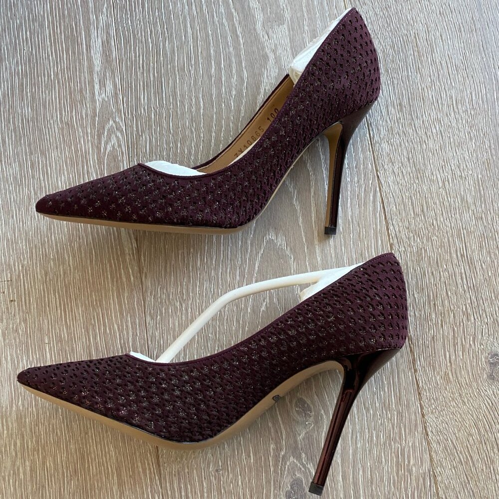 SALVATORE FERRAGAMO Susi Patch Burgundy Suede Pointy Toe Pumps Size 5.5 BNWT - Picture 7 of 15